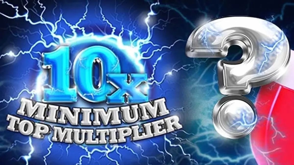 Tampilan visual slot 10x Minimum Top Multiplier dengan lima gulungan