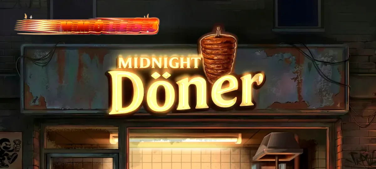 Tampilan visual slot Midnight Doner dengan latar kedai kebab malam hari